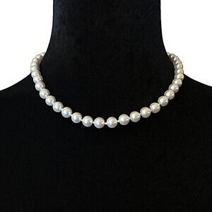 RMN Faux Pearl Necklace Adjustable Length White Hand Knotted